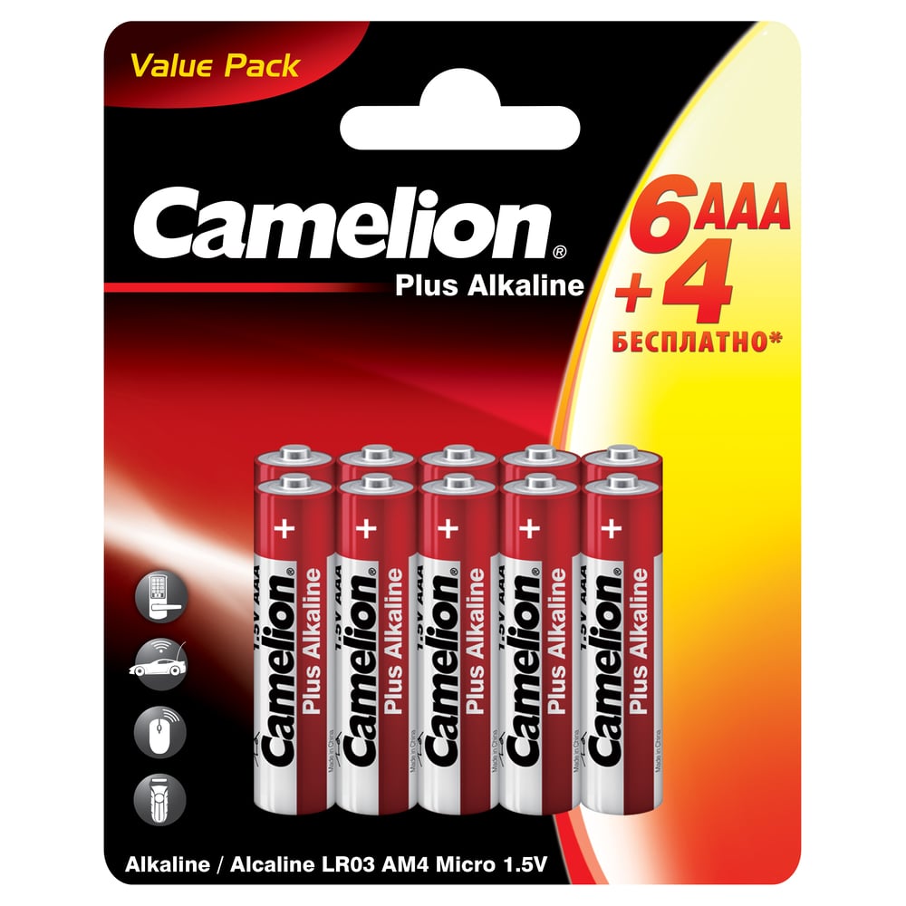 Изображение товара Мизинчиковая батарейка ААА CAMELION Plus Alkaline LR03-BP6+4 (1.5В), 10 шт