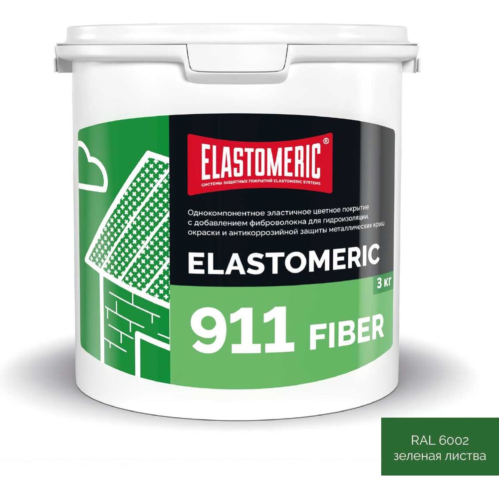 Изображение товара Мастика для гидроизоляции и защиты металла Elastomeric 911 Fiber 3 кг зеленая листва