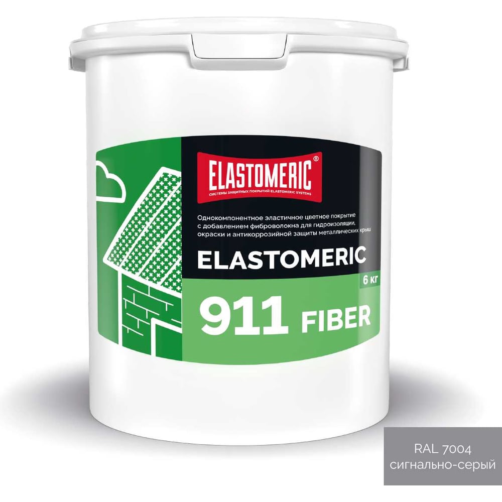 Изображение товара Мастика для гидроизоляции и защиты металлических крыш Elastomeric 911 Fiber 6 кг серая
