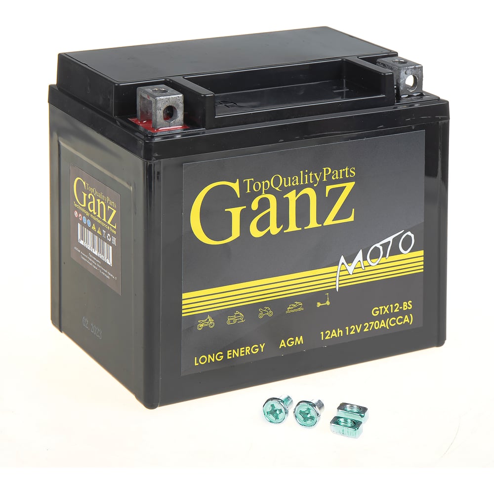 Изображение товара Аккумулятор мото GANZ AGM 12 Ач GN1212 прямой 270 А
