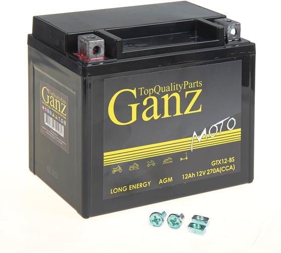 Изображение товара Аккумулятор мото GANZ AGM 12 А/ч прямой L+ 152x87x132 мото EN 270 А GN1212