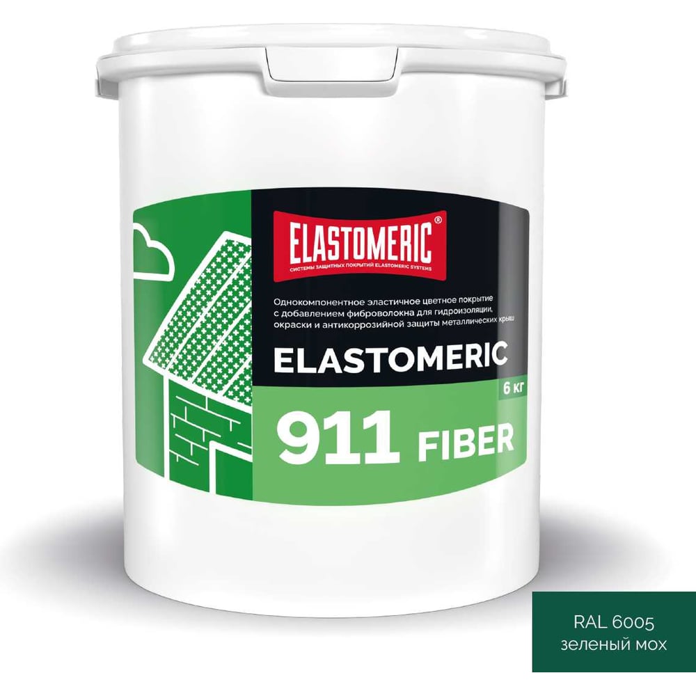 Изображение товара Мастика для гидроизоляции и защиты металла Elastomeric 911 Fiber 6 кг зеленая