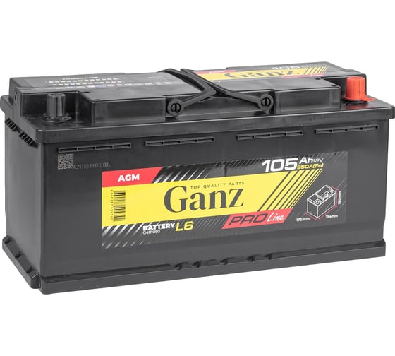 Изображение товара Аккумулятор GANZ PRO-Line AGM 105 А/ч обратный R+ 394x175x190 L6 EN 950 А G4111050