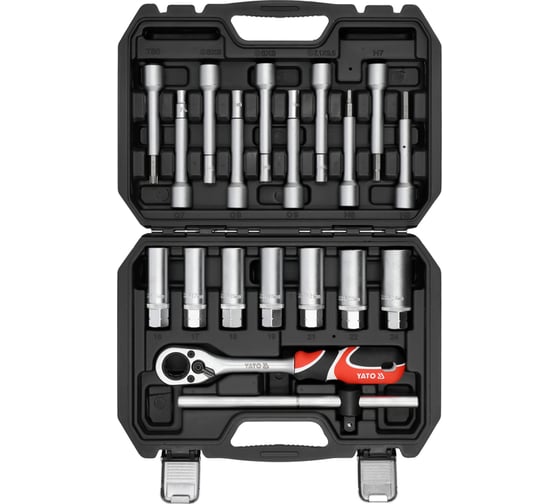 Изображение товара Ключи для крепления амортизаторов YATO 19 предметов, со сквозным храповым механизмом YT-06282