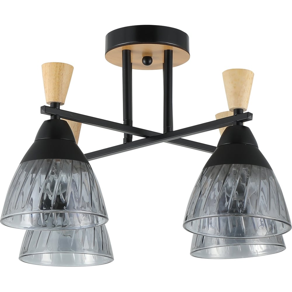 Изображение товара Люстра Schaffner Traccia 4535-4 BK+WOOD 4xE27 40W стиль модерн