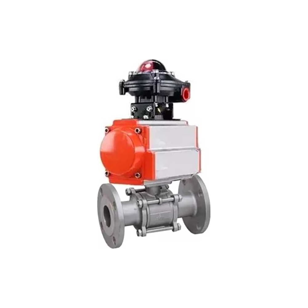 Изображение товара Кран шаровой DN.ru КШФПТ 304.180 Ду50 Ру40 пневмопривод двухходовой из нержавеющей стали