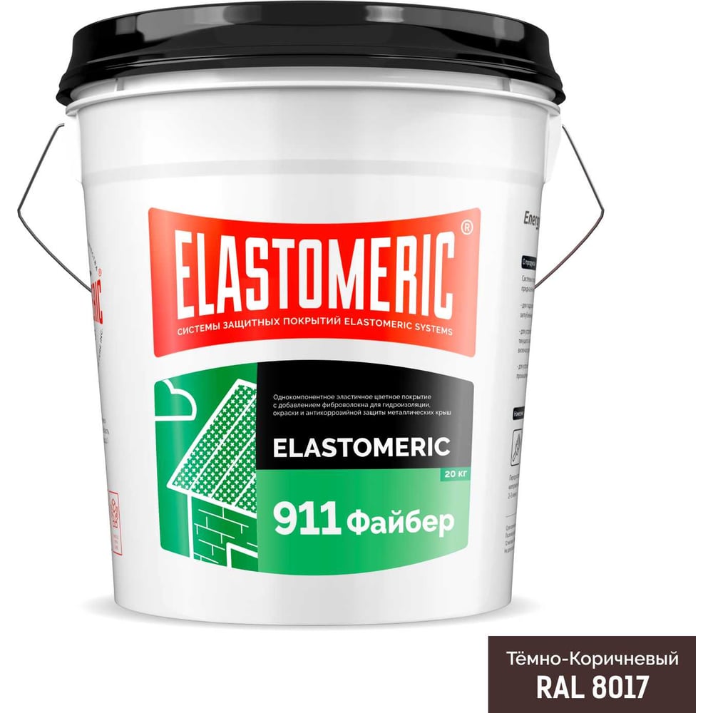 Изображение товара Elastomeric Systems Гидроизоляционная мастика для сложных узлов и примыканий с фиброволокном Elastomeric 911 Файбер 20 кг коричневая fiber_8017_20kg