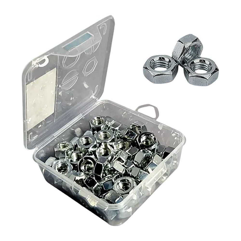 Изображение товара Гайка шестигранная М12 DIN934 40 шт. в органайзере крепеж металл цинк