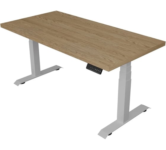 Изображение товара Стол с регулируемой высотой StolStoya ТАМЕРЛАН подстолье белое и столешница МДФ шпон Дуб европейский 140х70 см PE412WDE14070