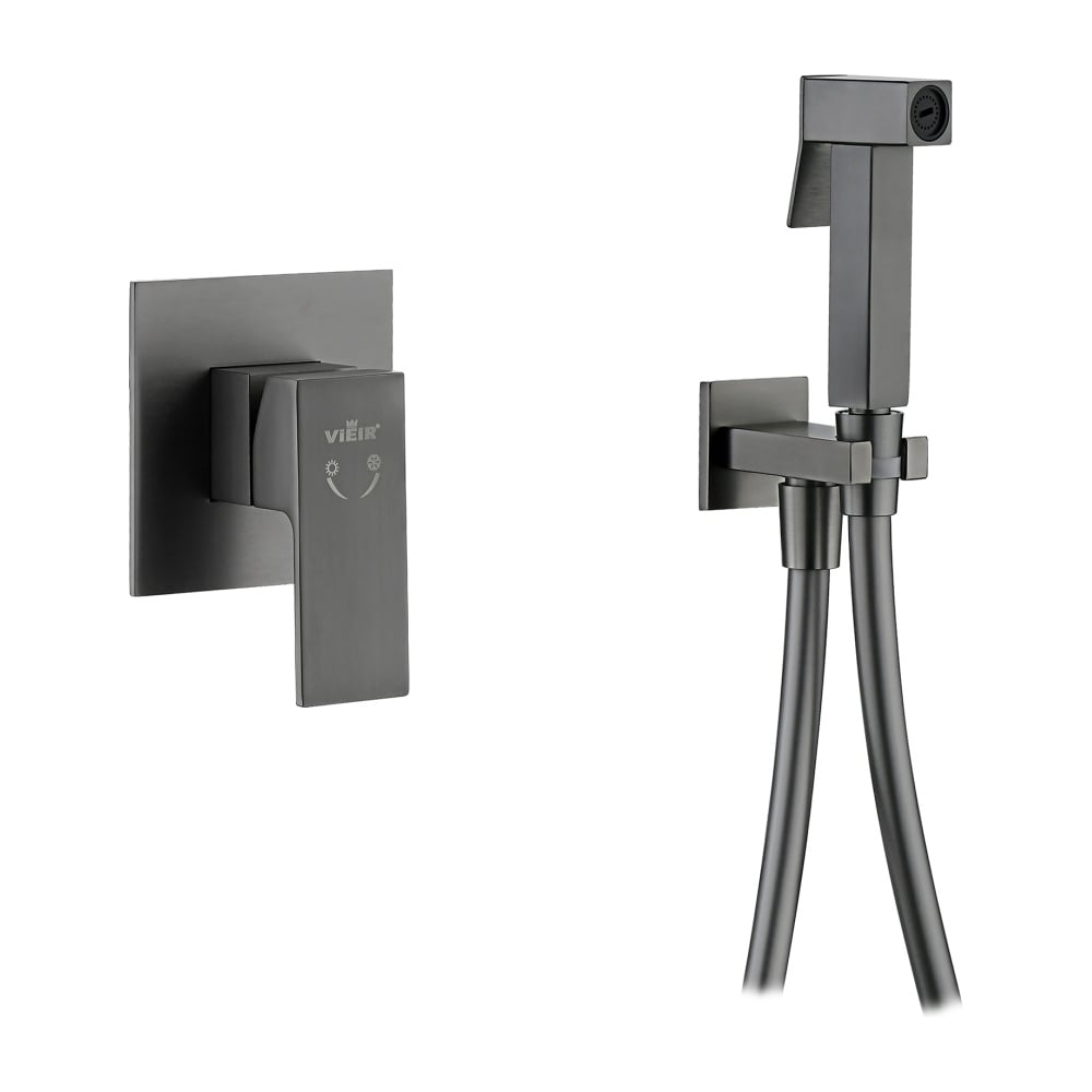 Изображение товара Комплект скрытого монтажа для биде ViEiR квадрат графит смеситель и гигиенический душ