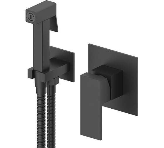 Изображение товара Комплект скрытого монтажа для биде ViEiR квадрат, черный, смеситель и гигиенический душ V393553-C