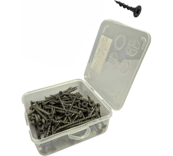 Изображение товара Саморез 23 Болта чёрный по дереву 3,5х51 круп.рез.в органайзере,90шт БП-00002239орг-ф90