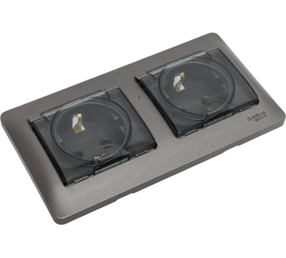 Изображение товара Розетка Systeme Electric Glossa Графит 2-ая с/з, со шторками, в сборе, IP44 SE GSL001347