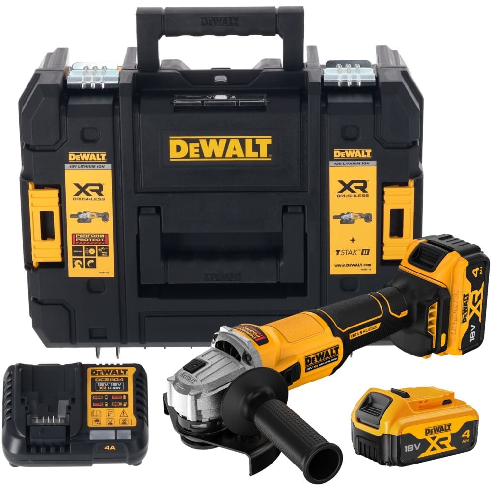 Изображение товара Аккумуляторная угловая шлифмашина DEWALT DCG407M2T 18В 125мм профессиональный комплект