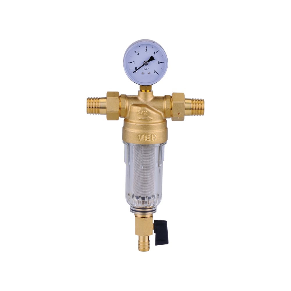 Изображение товара Фильтр ViEiR с манометром и стеклянной колбой JC152 - грузевой, 1/2 резьба