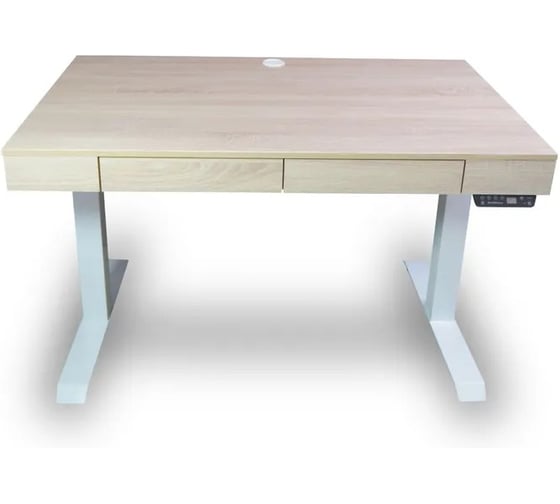 Изображение товара Дизайн-стол с регулируемой высотой StolStoya Крылов: рама MOTOR UP белая и ЛДСП Дуб светлый SEK-PE211W-Svetly