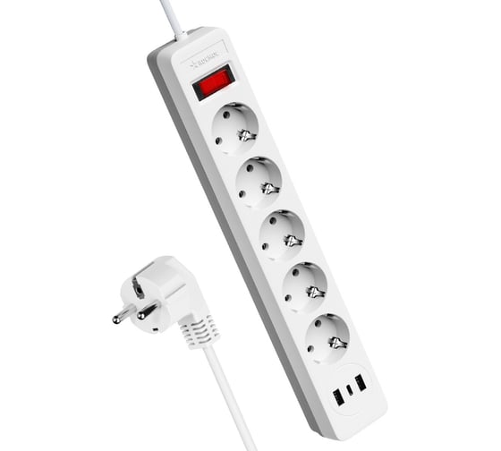 Изображение товара Сетевой фильтр КОСМОС 3м 5 гнезд, пвс 3x0,75мм2, белый 2 USB FKsm3m-5g(W)USB