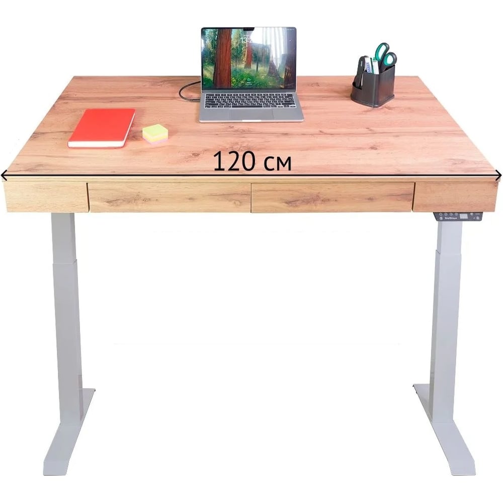 Изображение товара Дизайн-стол с регулируемой высотой StolStoya Крылов белый и дуб лофт