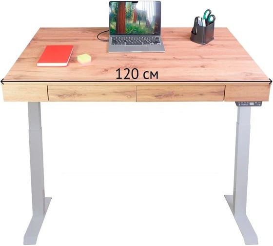 Изображение товара Дизайн-стол с регулируемой высотой StolStoya Крылов: рама MOTOR UP белая и ЛДСП Дуб Лофт SEK-PE211W-Loft