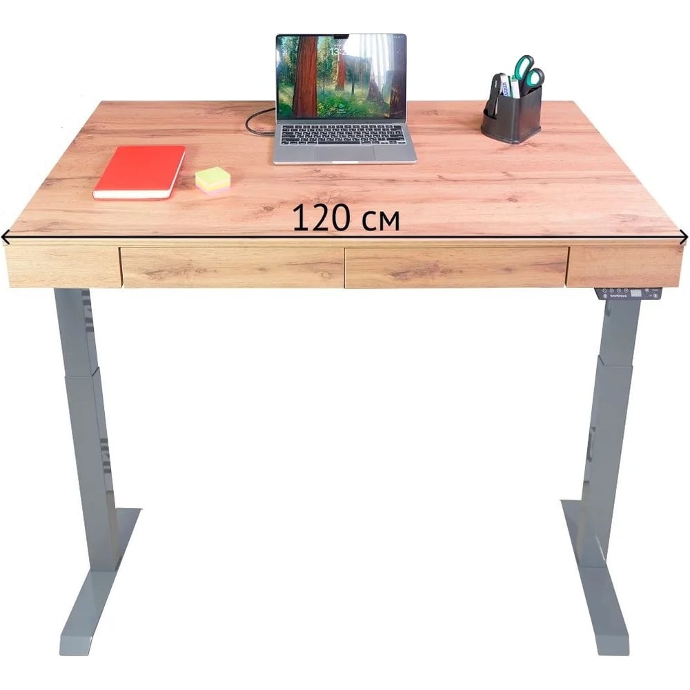 Изображение товара Дизайн-стол с регулируемой высотой Крылов в стиле лофт серый и дуб лофт