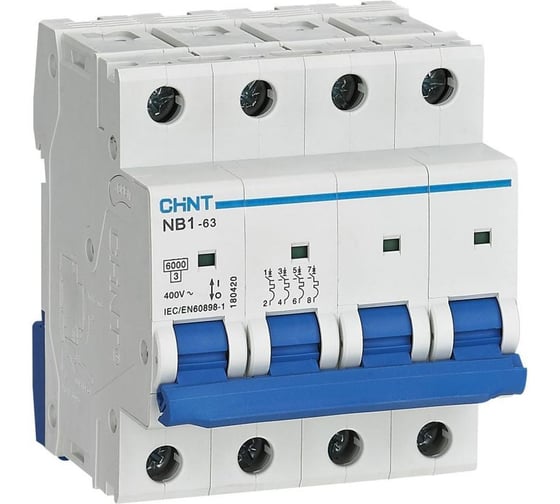 Изображение товара Автоматический выключатель CHINT NB1-63 4P 25А 6кА х-ка D (DB) (R) 179759