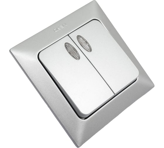 Изображение товара 2-клавишный выключатель NE-AD с подсветкой, 10А, 250В, Aras, Серебро, 1/12/120, 93-122-03-I