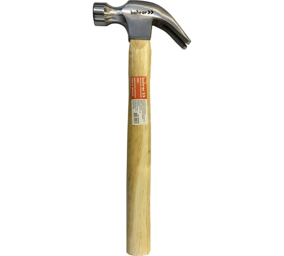 Изображение товара Молоток-гвоздодёр Bohrer 450 г. с деревянной рукояткой круглый боек, cталь 45015045