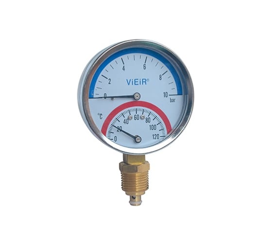Изображение товара Термоманометр вертикальный ViEiR 10 бар, с нижним подключением, для котлов и систем отопления YE10