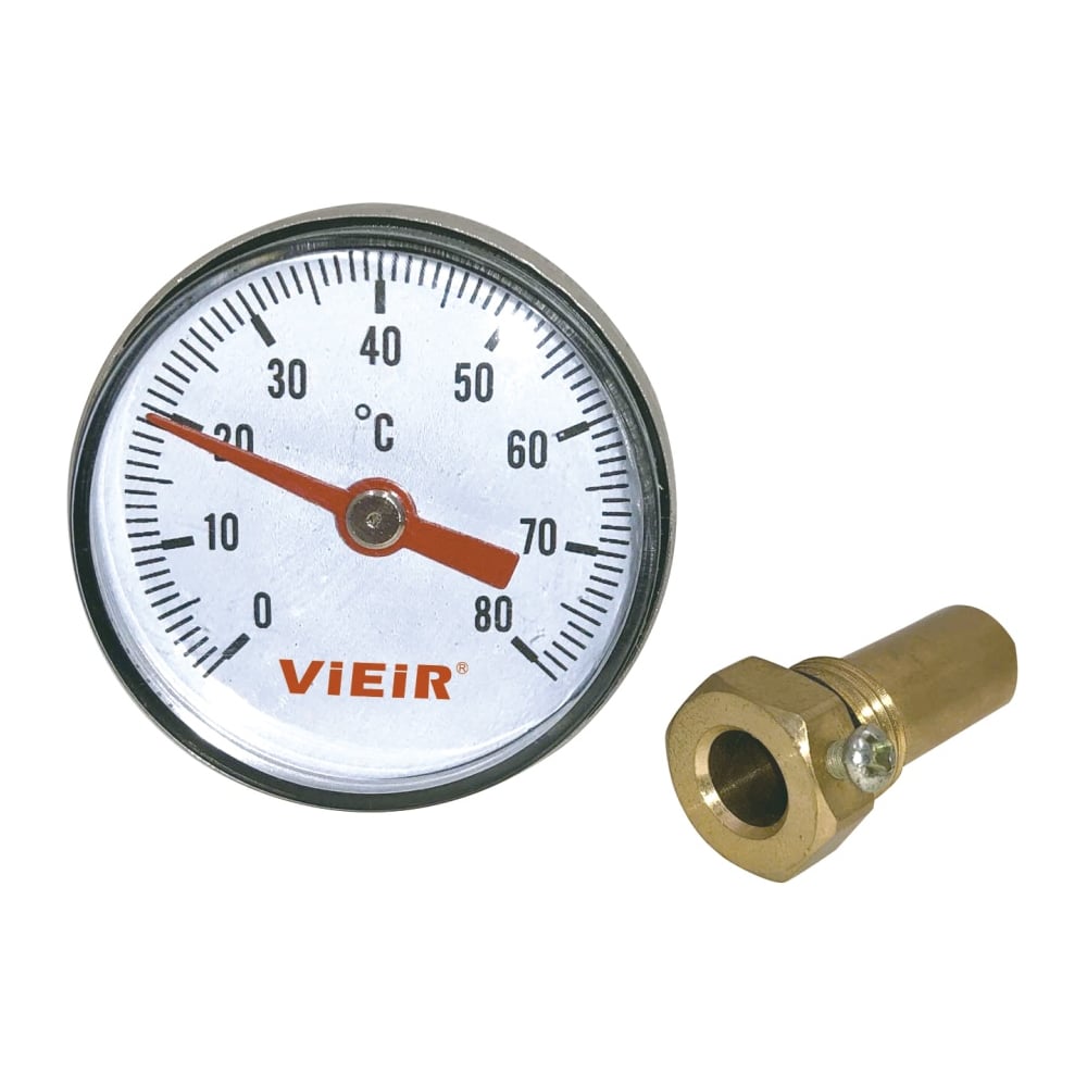 Изображение товара Термометр горизонтальный ViEiR Ф40 мм 1/4 до 80°C для систем отопления