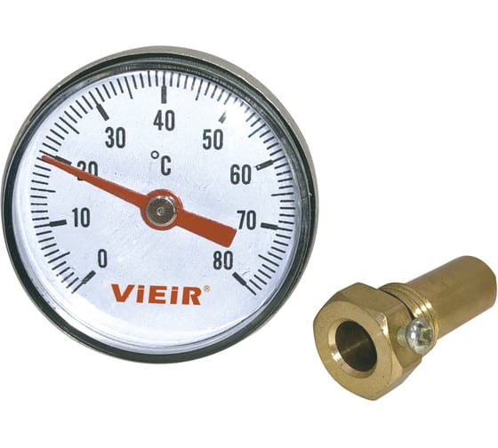 Изображение товара Термометр горизонтальный ViEiR Ф40 мм, 1/4, до 80 C, для систем отопления и водоснабжения YL19