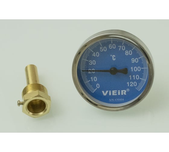 Изображение товара Термометр ViEiR с гильзой, синий, Ф63 мм, 1/2, до 120 C, для обратной линии систем отопления YL18-C