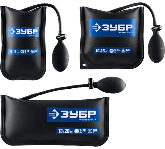 Изображение товара Пневмоподушка ЗУБР набор 3шт универсальный пневмоклин/ монтажная подушка/ пневмодомкрат 12х19, 16х15, 13х28 см, 170кг, в чехле 37556-Н3