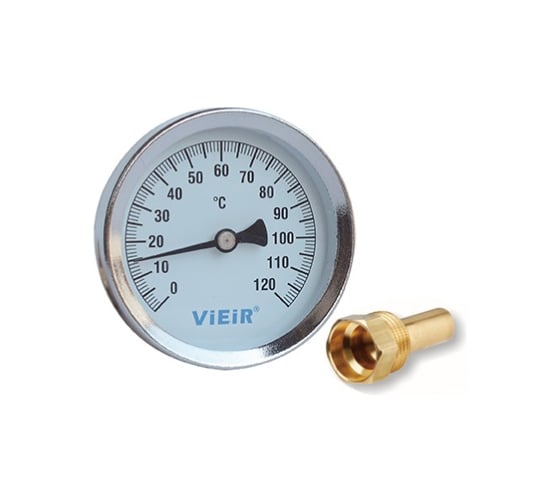 Изображение товара Термометр горизонтальный ViEiR Ф63 мм, 1/2, до 120 C, для систем отопления и горячего водоснабжения YL18