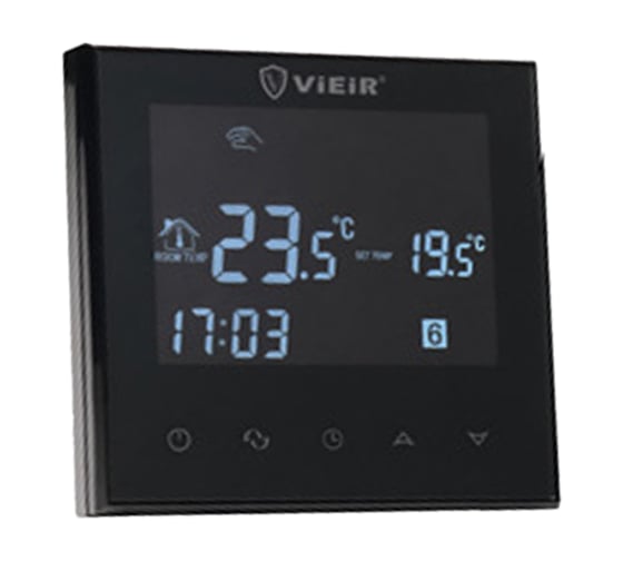 Изображение товара Термостат комнатный сенсорный ViEiR черный, с датчиком на корпусе, программируемый, для теплого пола и обогревателей VR406-C