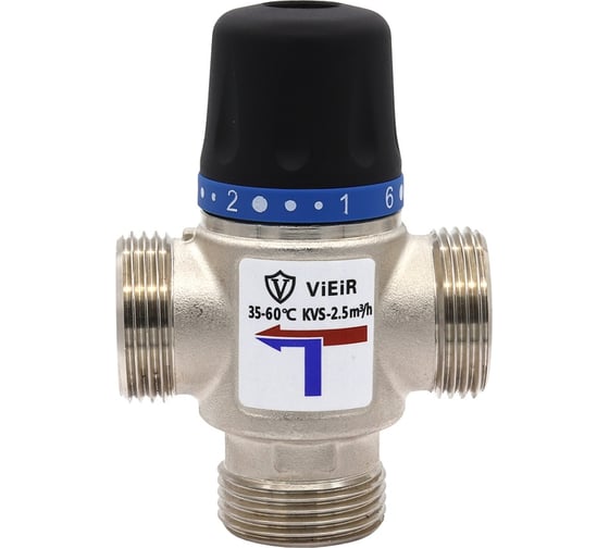 Изображение товара Термостатический смесительный клапан ViEiR 1 35-60 C, латунный, для коллекторов теплого пола и систем отопления VR181