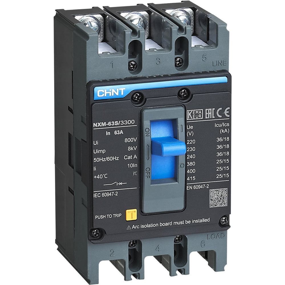 Изображение товара Автоматический выключатель CHINT NXM-63S/3P 10А 25кА IEC 60947-2