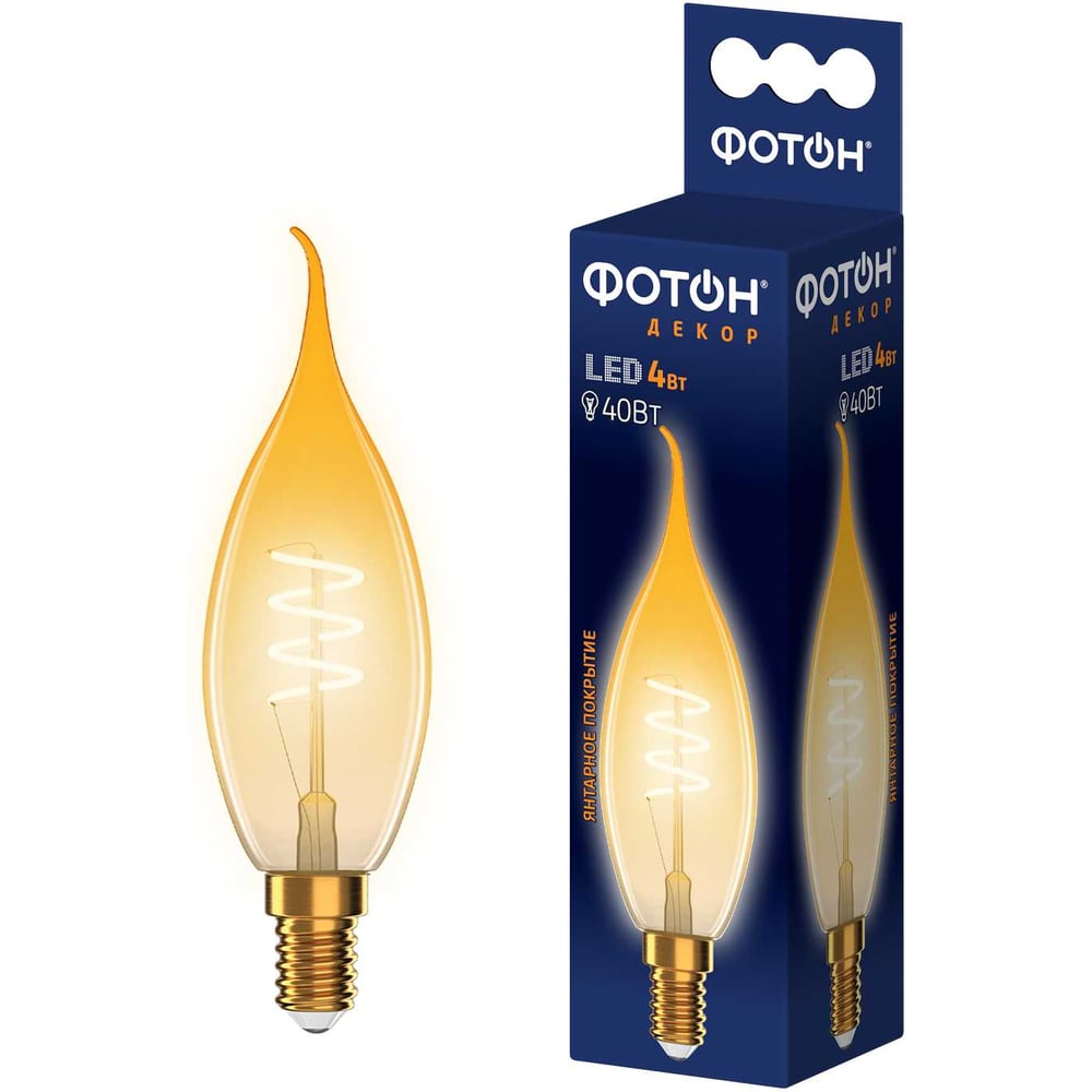 Изображение товара Светодиодная филаментная лампа ФОТОН 4W E14 2200K серия ДЕКОР
