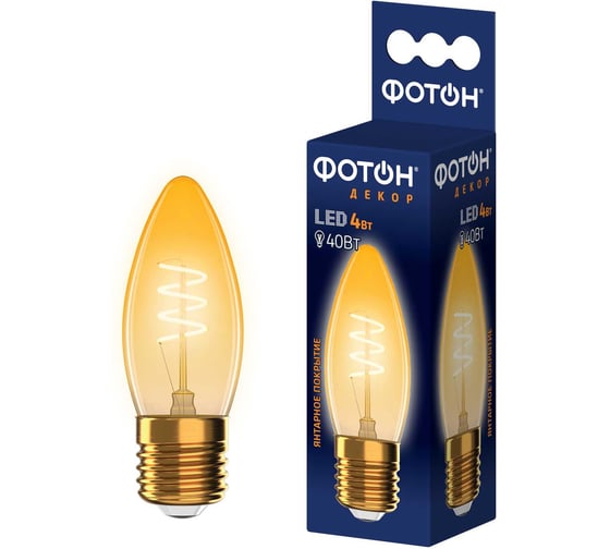 Изображение товара Светодиодная лампочка ФОТОН филаментная LED FL B35-S 4Вт E27 2200К, теплый свет, 23940