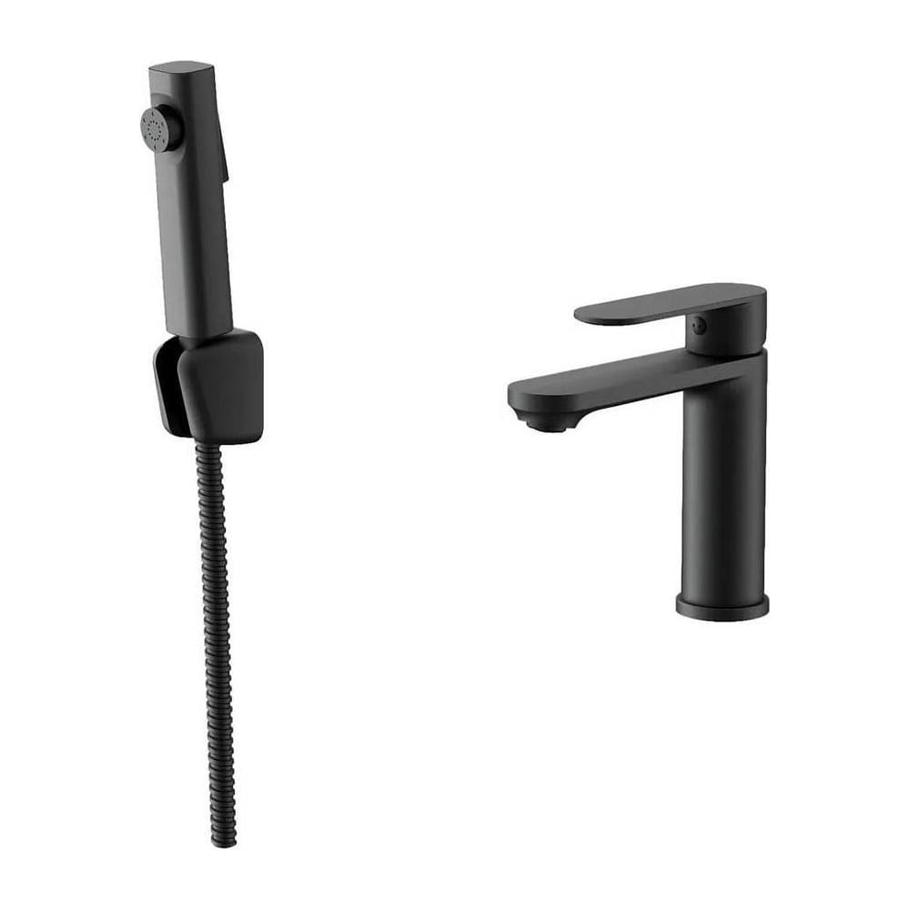 Изображение товара Модный черный смеситель Maretti Florenza Black с гигиеническим душем, однорычажный для умывальника