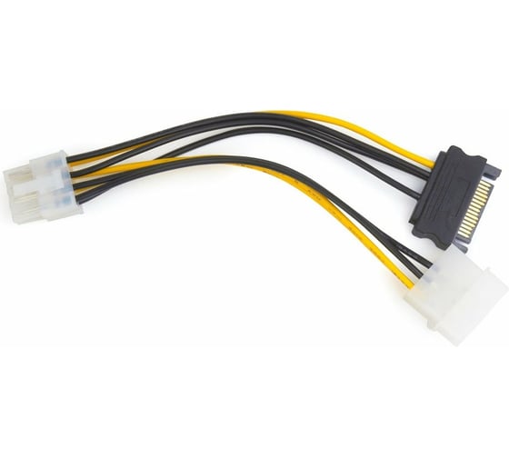 Изображение товара Кабель-разветвитель питания, Cablexpert Molex 3pin(M)+Sata 15pin(M) / PCIe 8pin(M), медн.проводник, 15см, пакет CC-PSU-82