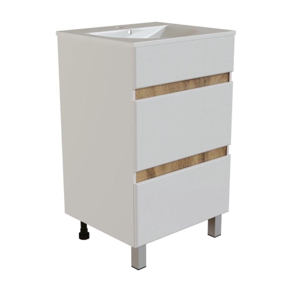 Изображение товара Тумба для ванной MIXLINE БРИКС-60 2 ящика белый дуб вотан мебельная