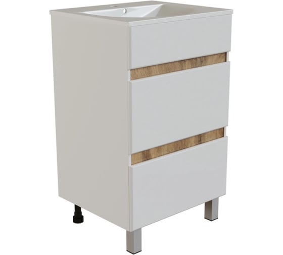Изображение товара Тумба для ванной MIXLINE БРИКС-60 2 ящика белый/дуб вотан под рак.Breeze 60 мебельный Sanita Luxe ПВХ 556809