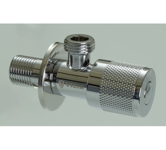 Изображение товара Кран угловой ViEiR с отводом, 1/2 х 1/2, нержавеющий, хром, круглый, запорный для сантехники VER73-L