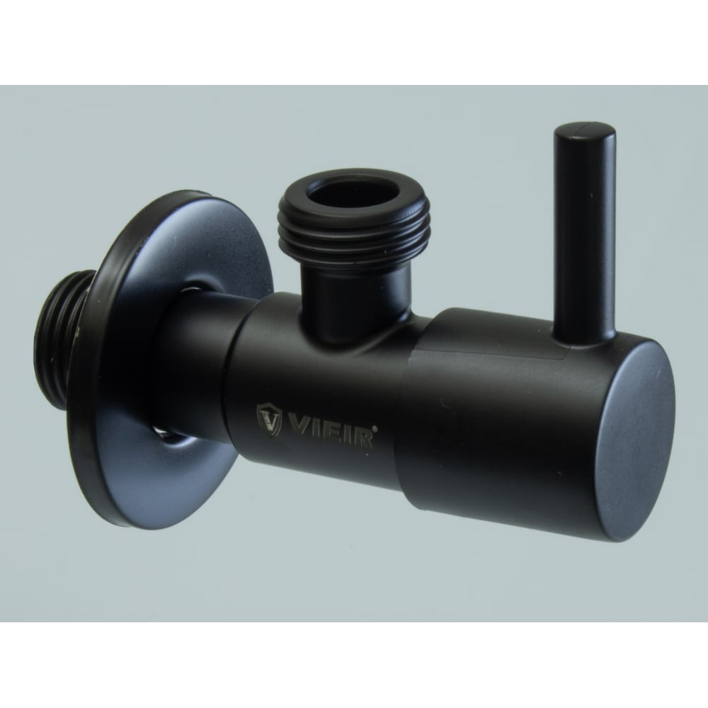 Изображение товара Кран угловой ViEiR с отводом, 1/2 х 1/2, нержавеющий, черный, круглый, запорный, для подключения техники и смесителей VER69-C
