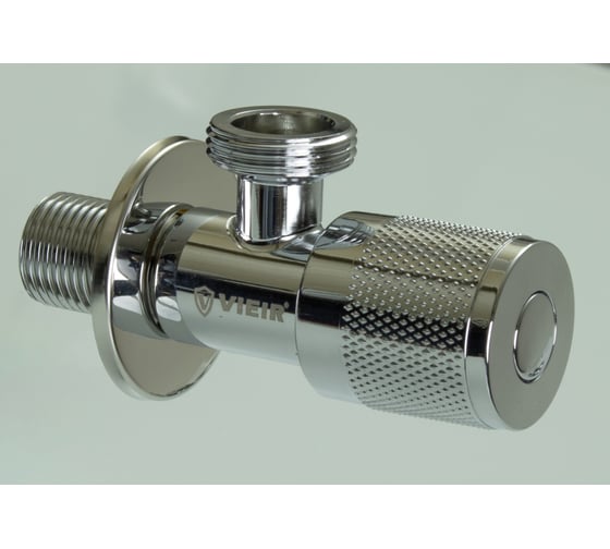 Изображение товара Кран угловой ViEiR с отводом, 1/2 х 3/4, нержавеющий, хром, круглый, для подключения техники и водоснабжения VER74-L
