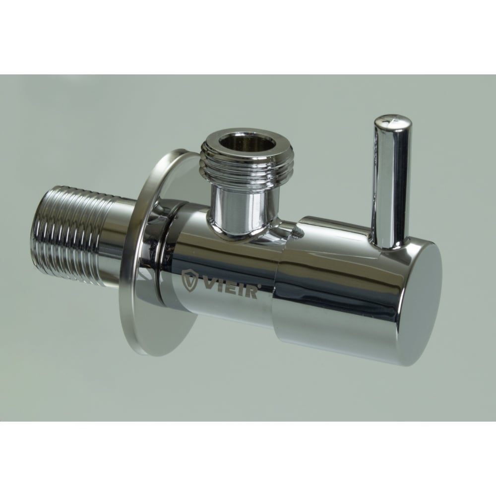Изображение товара Угловой водопроводный кран ViEiR с отводом 1/2 х 1/2 нержавеющий хром