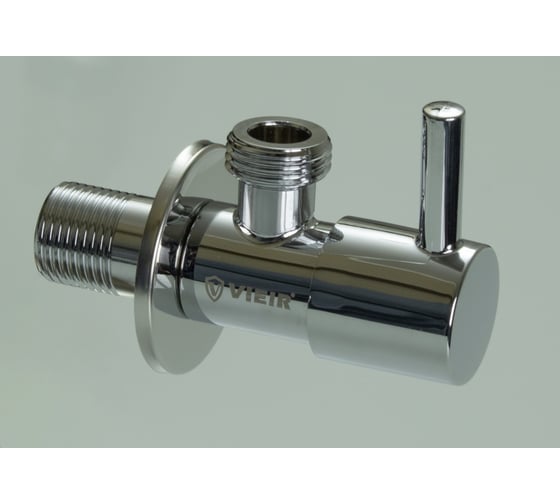Изображение товара Кран угловой ViEiR с отводом, 1/2 х 1/2, нержавеющий, хром, круглый, для подключения бытовой техники и водоснабжения VER69-L
