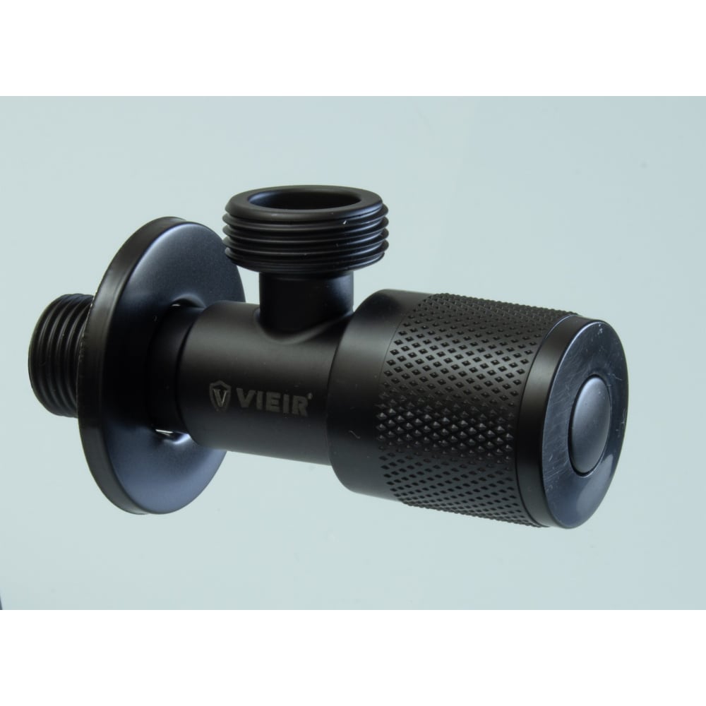 Изображение товара Кран угловой ViEiR с отводом, 1/2 х 3/4, нержавеющий, черный, круглый, для сантехники и фильтров VER74-C