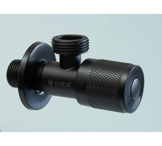 Изображение товара Кран угловой ViEiR с отводом, 1/2 х 3/4, нержавеющий, черный, круглый, для сантехники и фильтров VER74-C