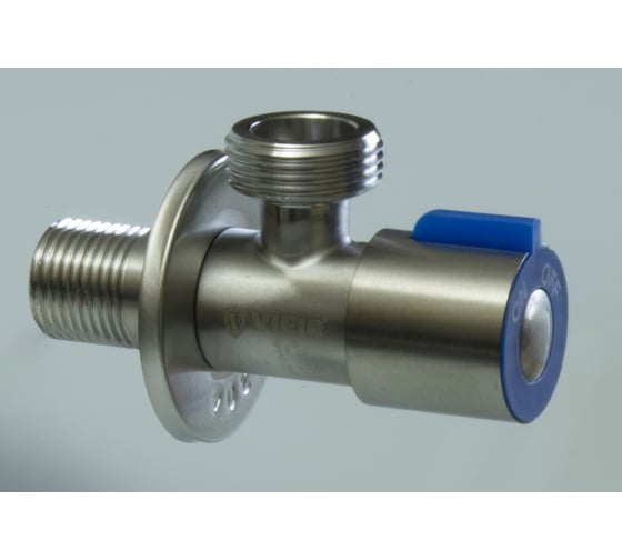 Изображение товара Кран угловой ViEiR с отводом, 1/2 х 3/4, нержавеющий, хром, круглый, запорный для сантехники VER72